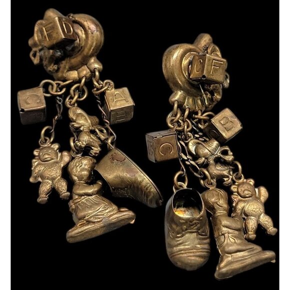 Childhood Charm Dangle Earrings Blocks Bears Baby Shoe & More Unique Design - Picture 8 of 16